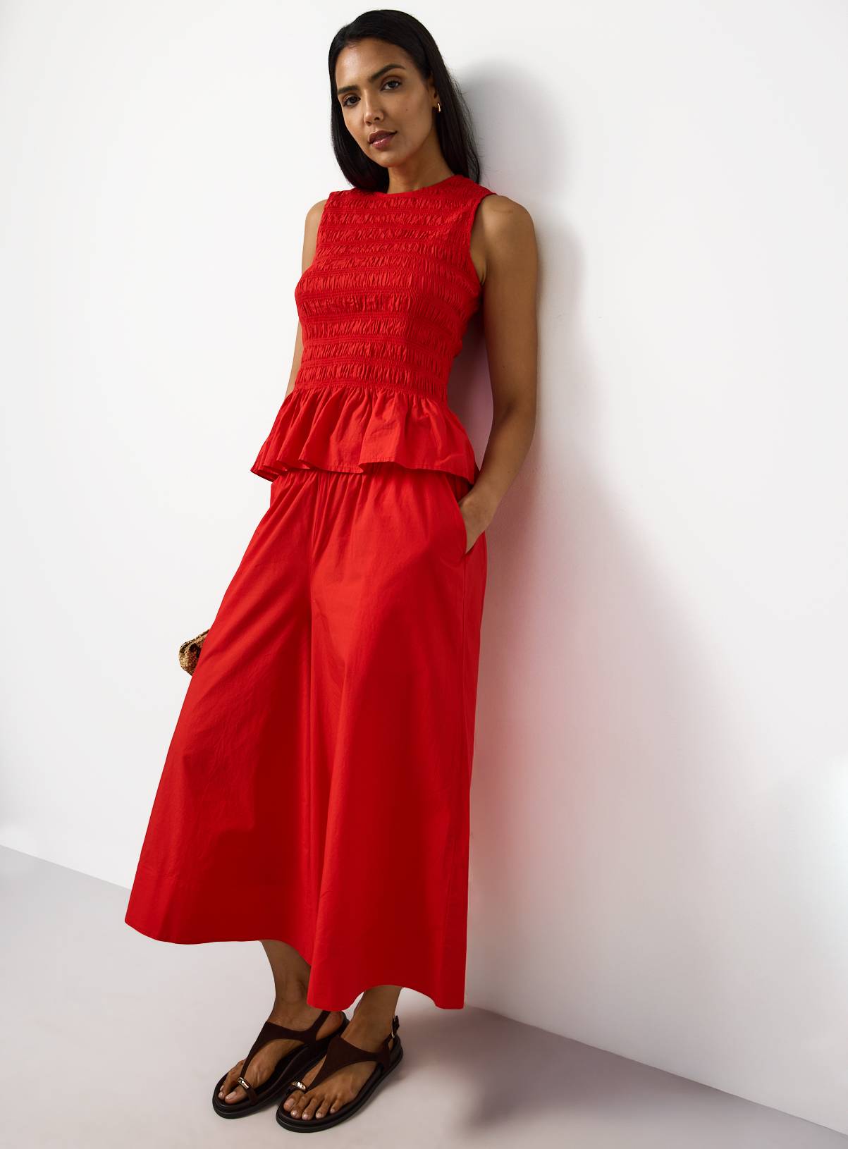 Bright Red Poplin Shirred Sleeveless Co-ord Top 16 - Image 2
